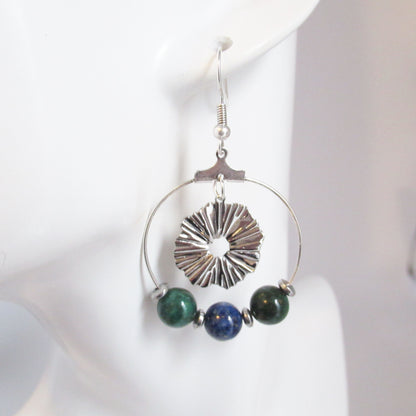 Boucles d'oreilles Créoles - Azurite Malachite