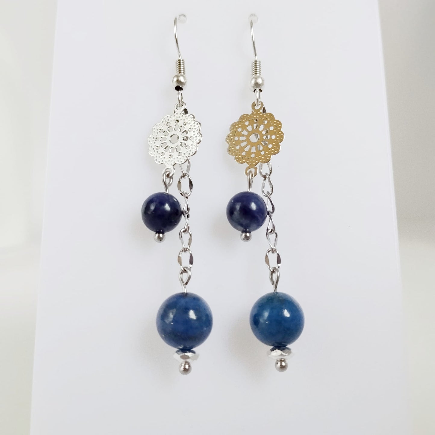 Boucles d'oreilles en pierres naturelles - Lapis lazuli - Sodalite - Bohème