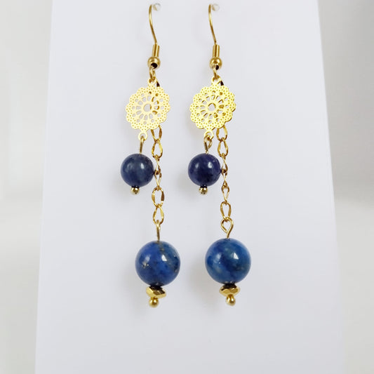 Boucles d'oreilles en pierres naturelles - Lapis lazuli - Sodalite - Bohème