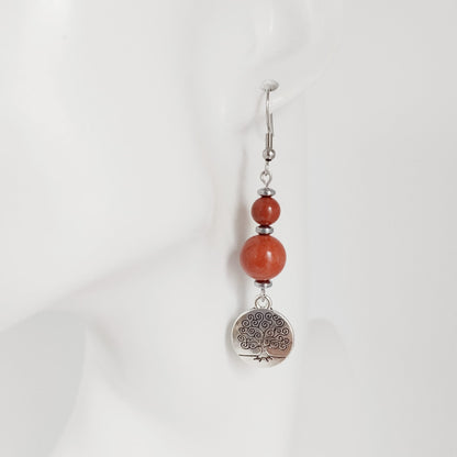 Boucles d'oreilles en pierres naturelles - Jaspe Rouge - Arbre de vie