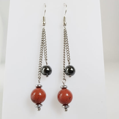 Boucles d'oreilles en pierres naturelles - Jaspe rouge - Hématite