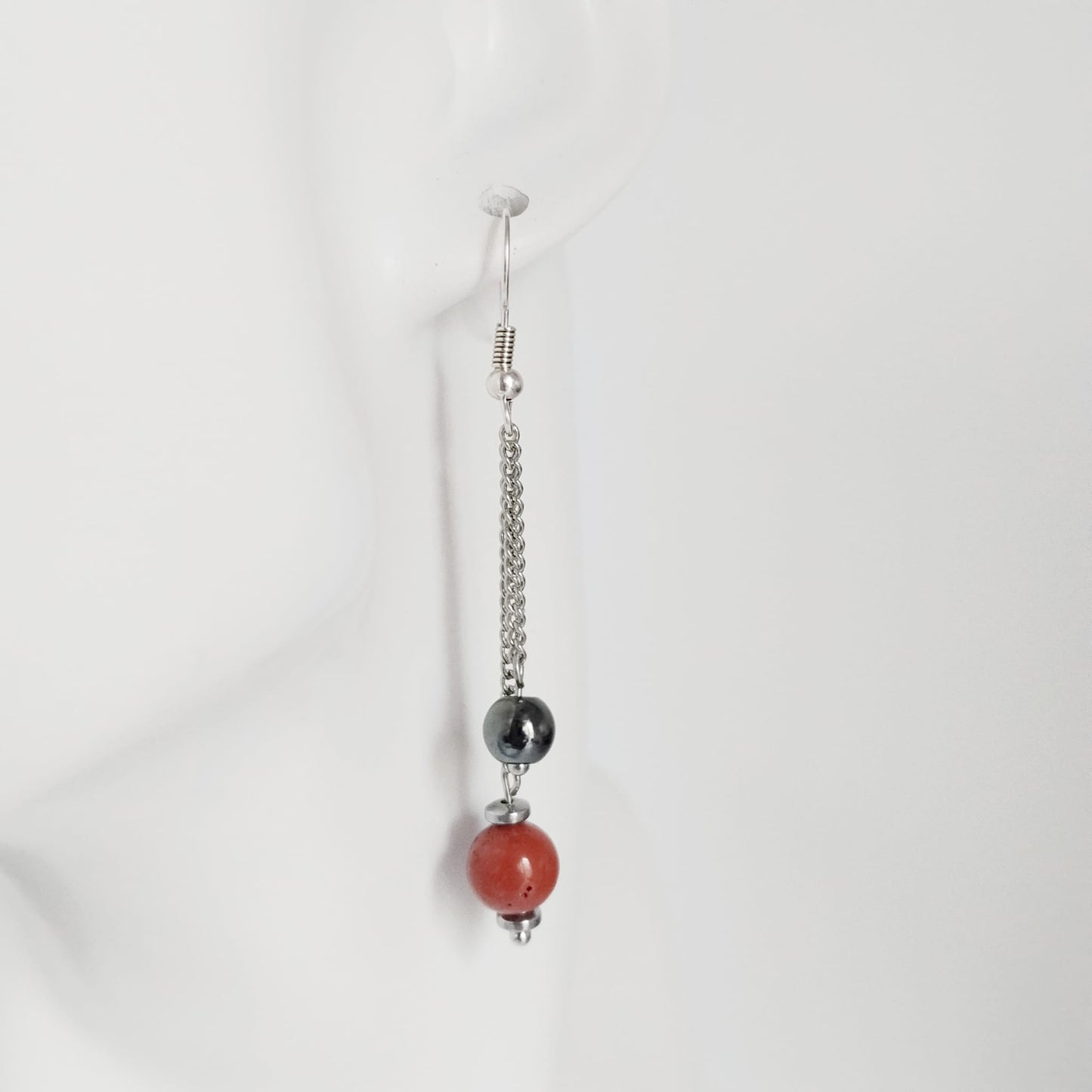 Boucles d'oreilles en pierres naturelles - Jaspe rouge - Hématite