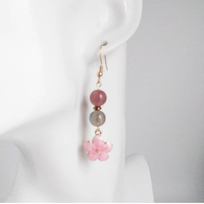 Boucles d'oreilles en pierres naturelles - Labradorite AAA - Quartz Fraise