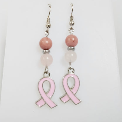 Collection en pierre naturelle - Octobre rose - Bracelet - Collier - Boucles d'oreilles - Porte clefs