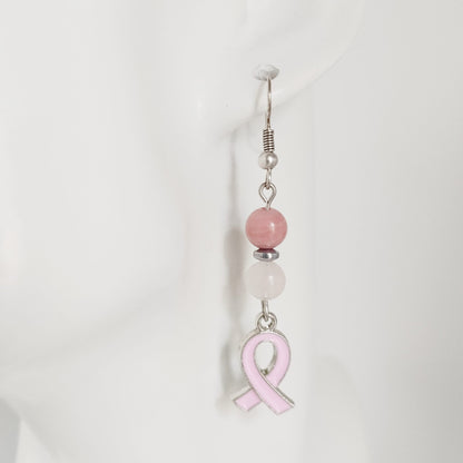 Collection en pierre naturelle - Octobre rose - Bracelet - Collier - Boucles d'oreilles - Porte clefs