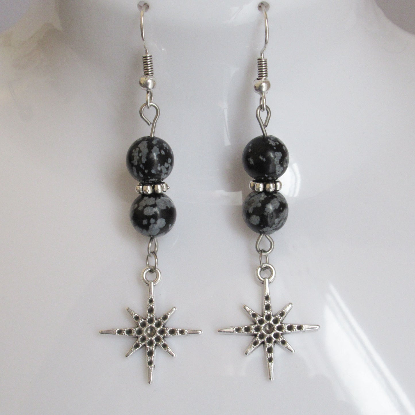 Boucles d'Oreilles - Obsidienne Neige - Etoile