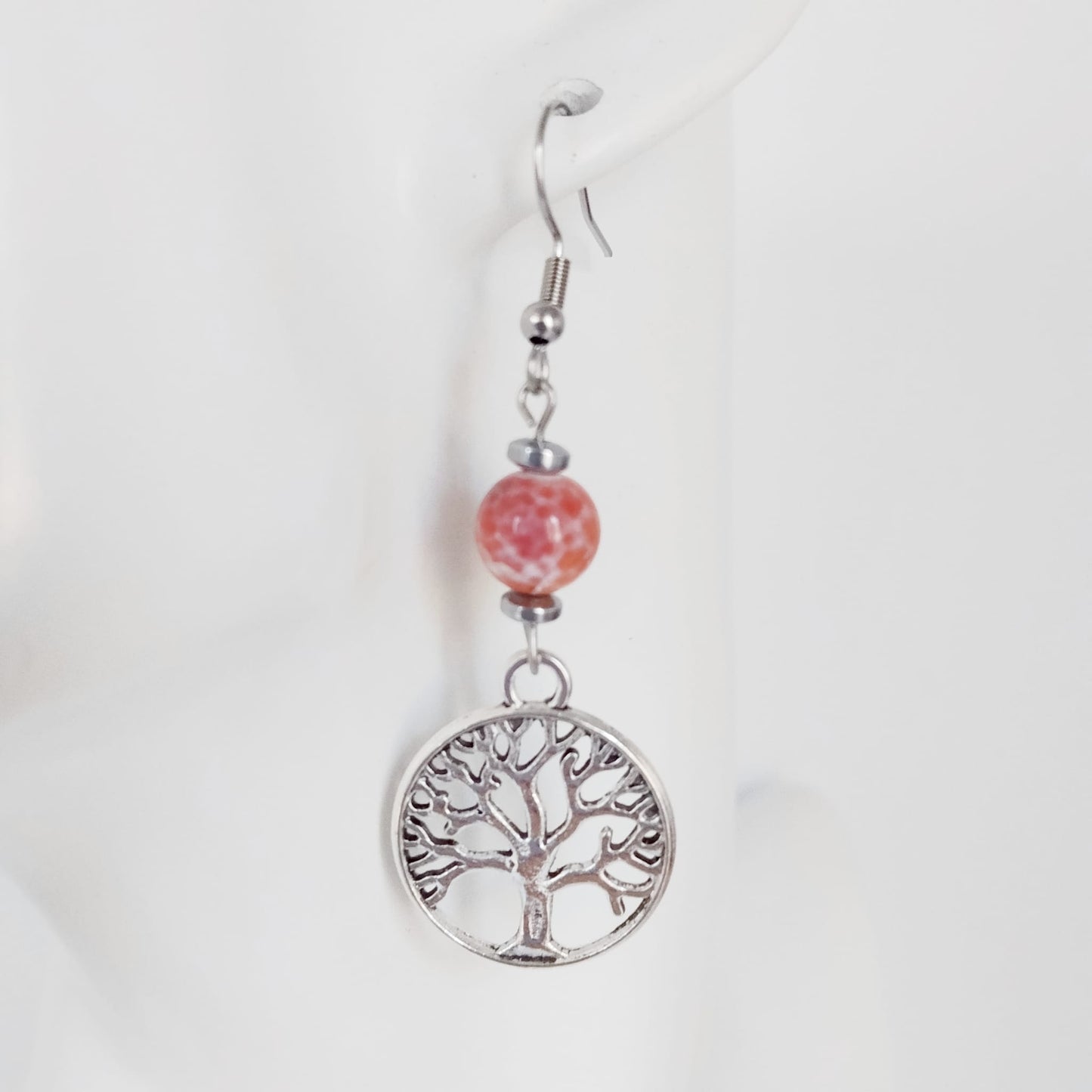 Boucles d'oreilles en pierres naturelles - Perles + Arbre de Vie
