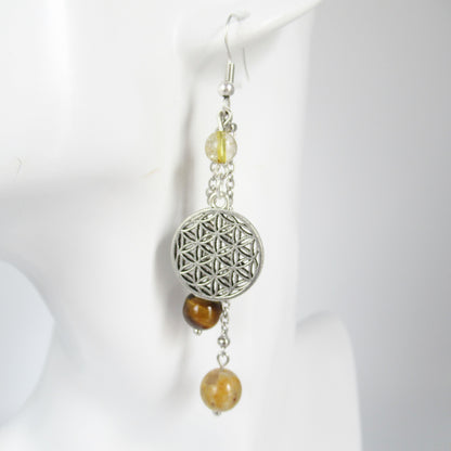 Boucles d'oreilles - Agate Crazy Lace - Citrine - Oeil de Tigre