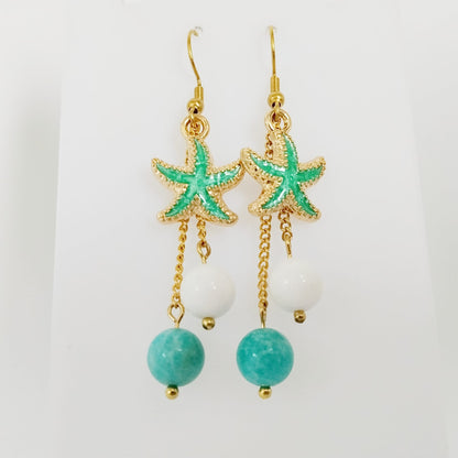 Boucles d'oreilles en pierres naturelles - Amazonite - Nacre