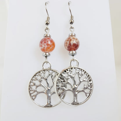 Boucles d'oreilles en pierres naturelles - Perles + Arbre de Vie