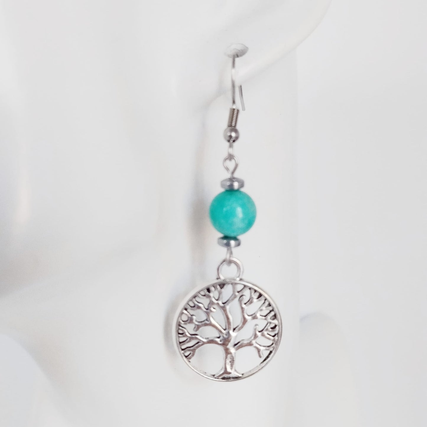 Boucles d'oreilles en pierres naturelles - Perles + Arbre de Vie