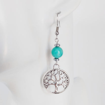 Boucles d'oreilles en pierres naturelles - Perles + Arbre de Vie