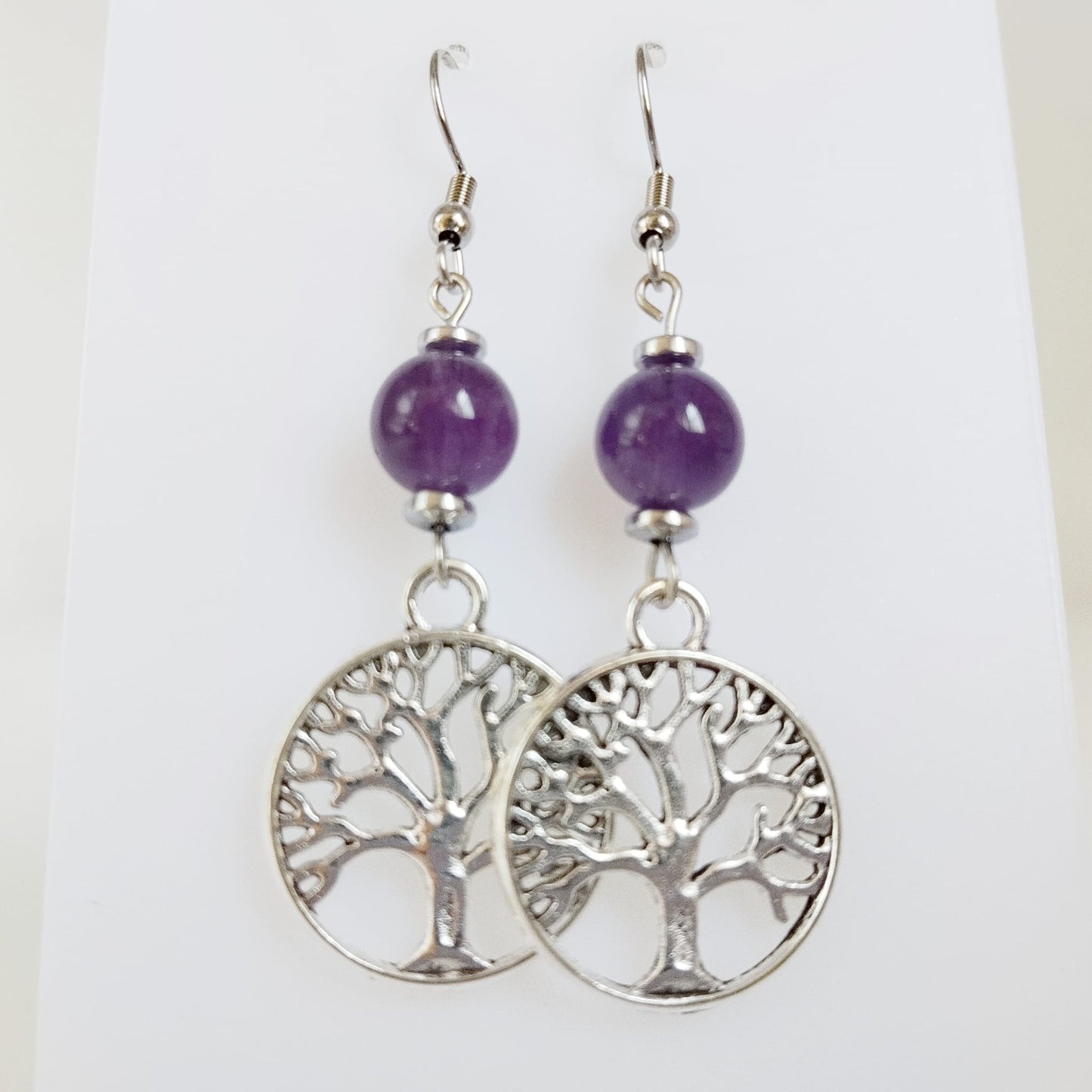 Boucles d'oreilles en pierres naturelles - Perles + Arbre de Vie