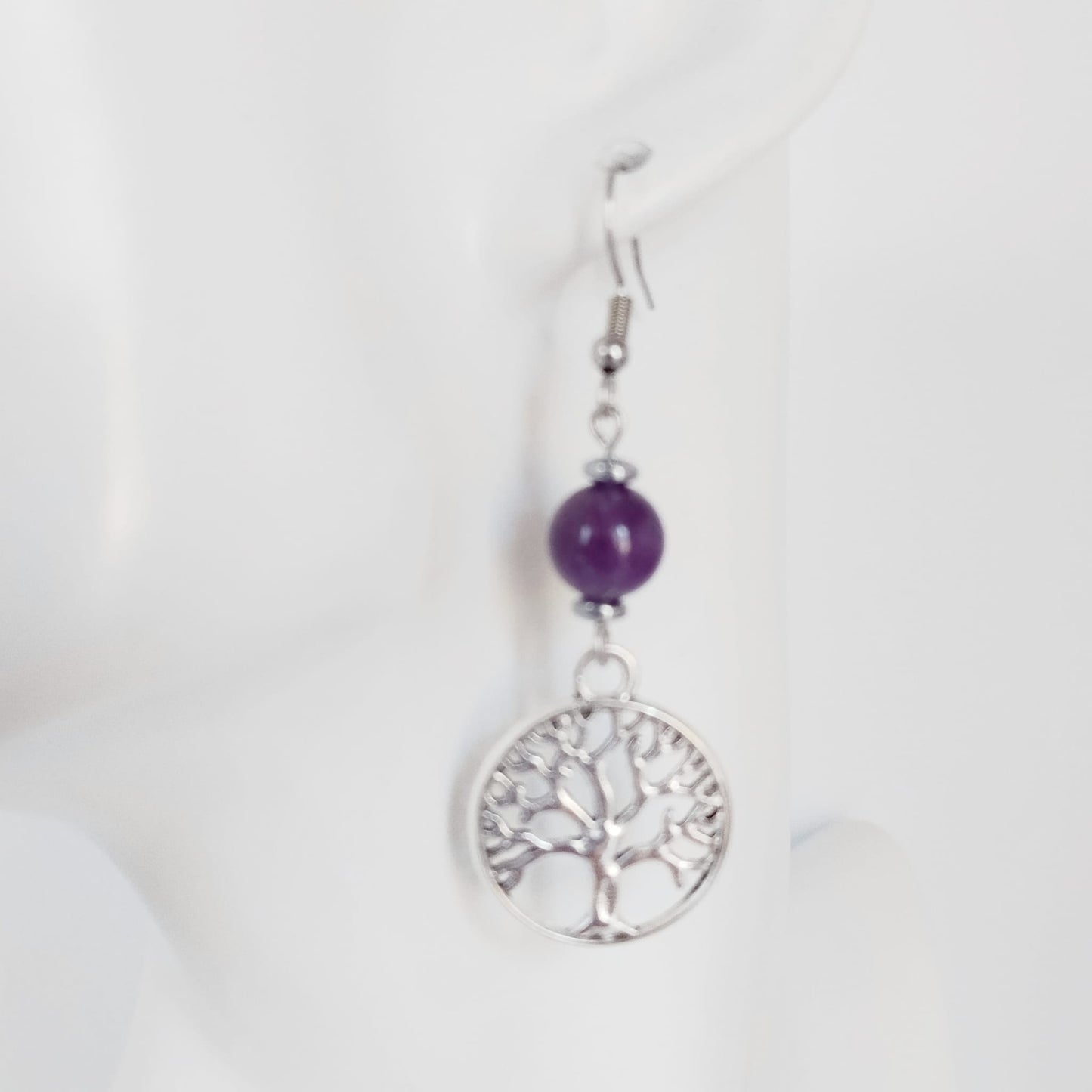 Boucles d'oreilles en pierres naturelles - Perles + Arbre de Vie