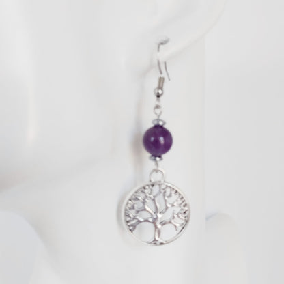 Boucles d'oreilles en pierres naturelles - Perles + Arbre de Vie