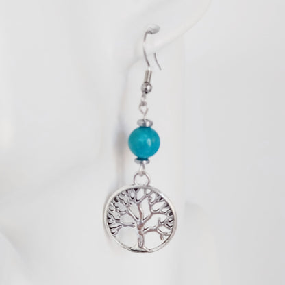 Boucles d'oreilles en pierres naturelles - Perles + Arbre de Vie