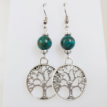 Boucles d'oreilles en pierres naturelles - Perles + Arbre de Vie