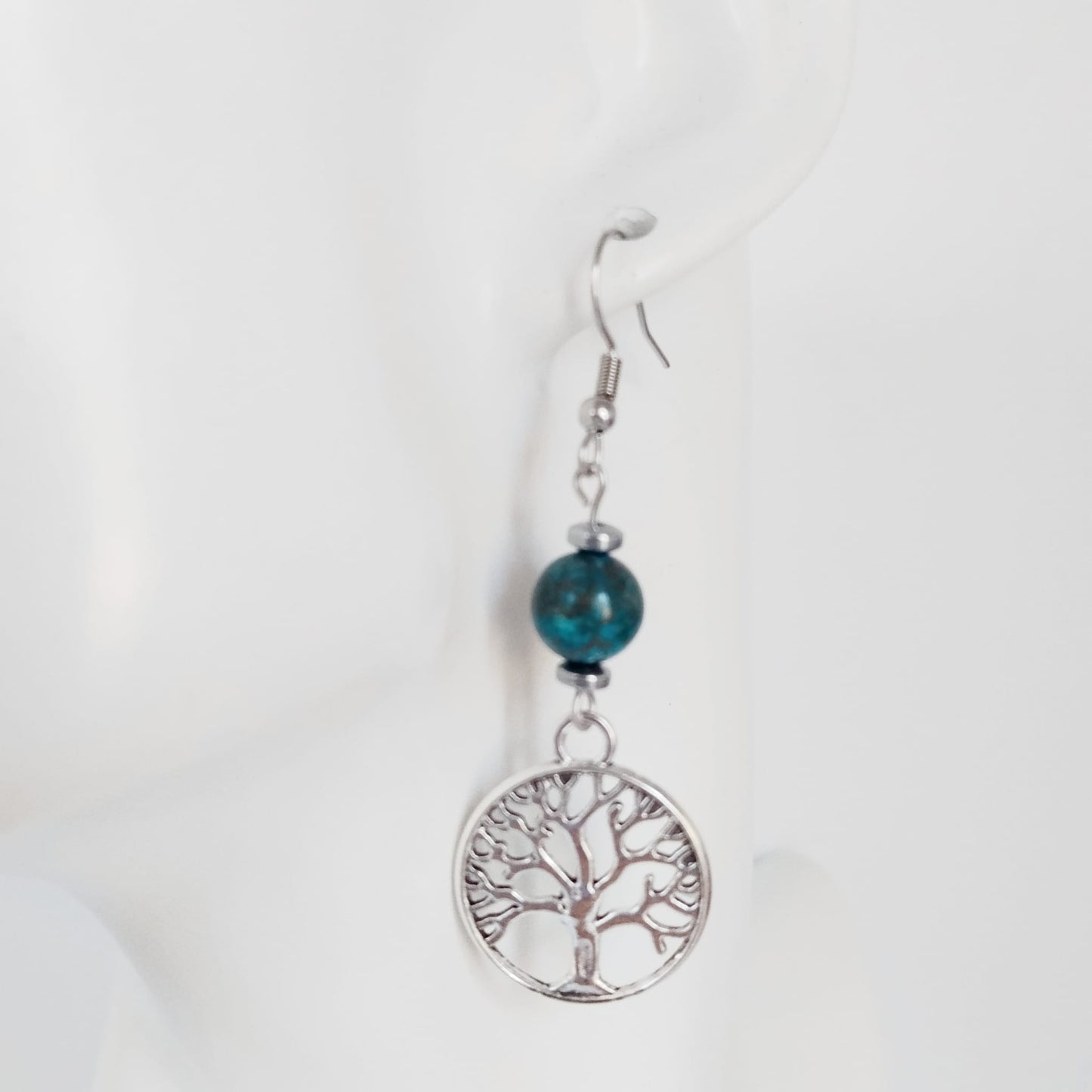 Boucles d'oreilles en pierres naturelles - Perles + Arbre de Vie