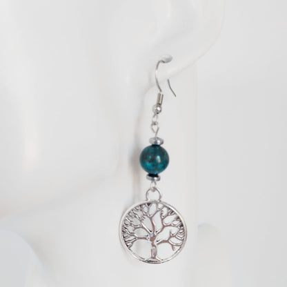 Boucles d'oreilles en pierres naturelles - Perles + Arbre de Vie