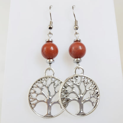 Boucles d'oreilles en pierres naturelles - Perles + Arbre de Vie
