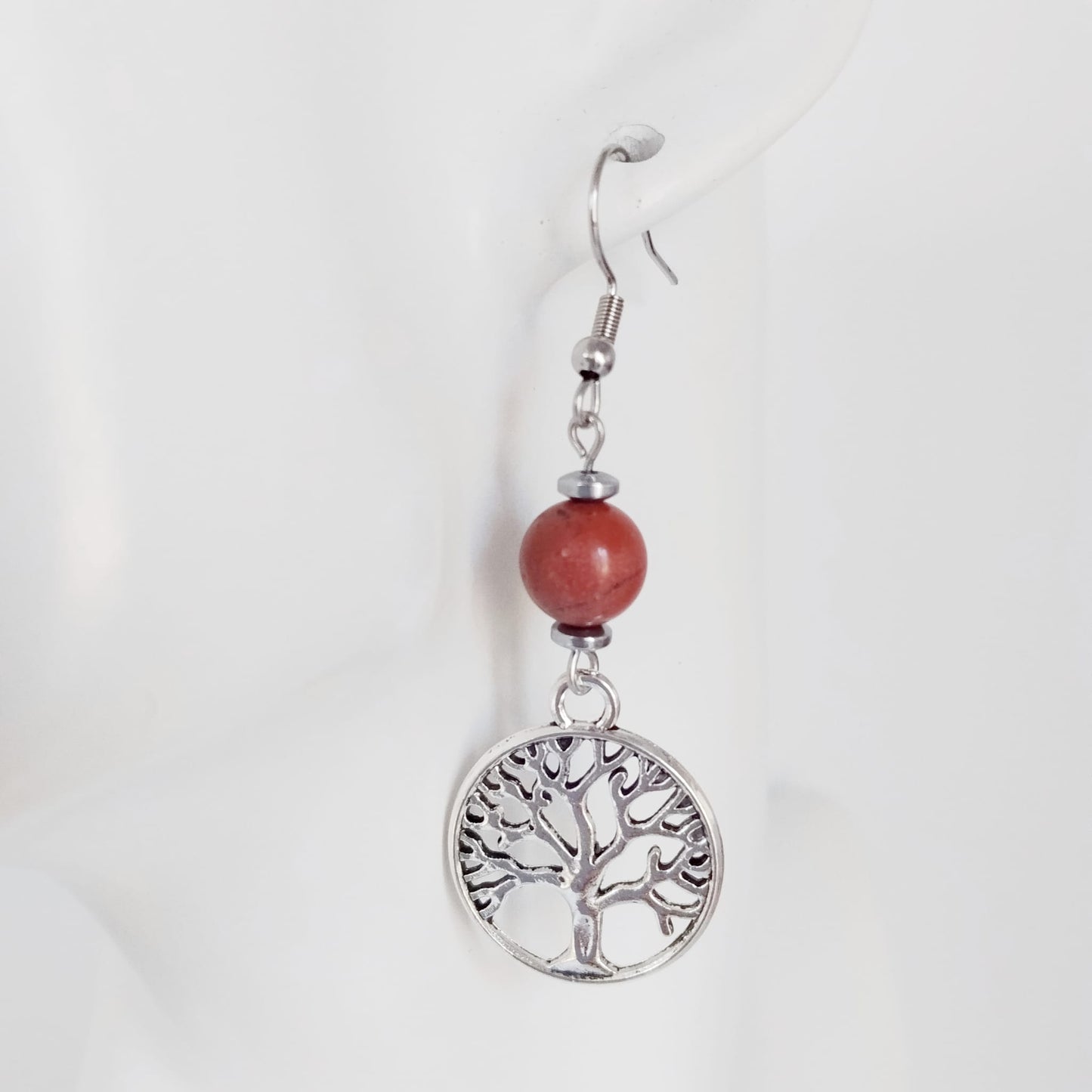 Boucles d'oreilles en pierres naturelles - Perles + Arbre de Vie