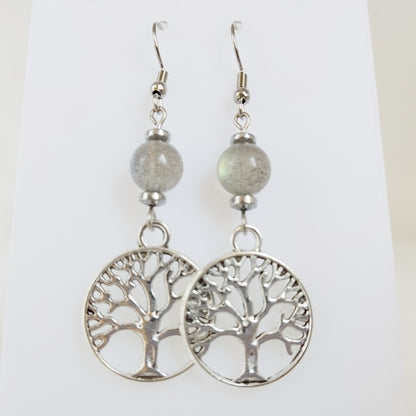 Boucles d'oreilles en pierres naturelles - Perles + Arbre de Vie