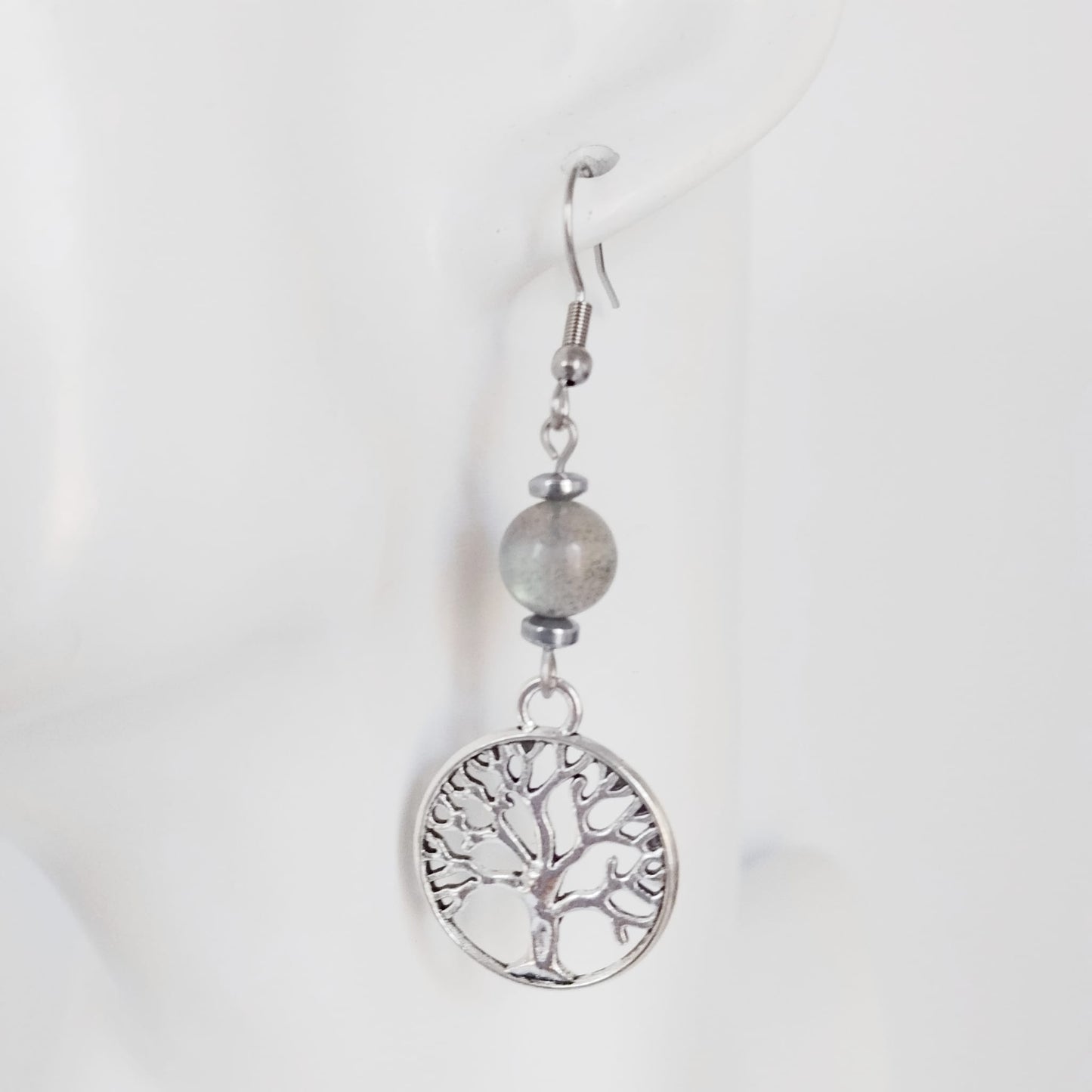 Boucles d'oreilles en pierres naturelles - Perles + Arbre de Vie