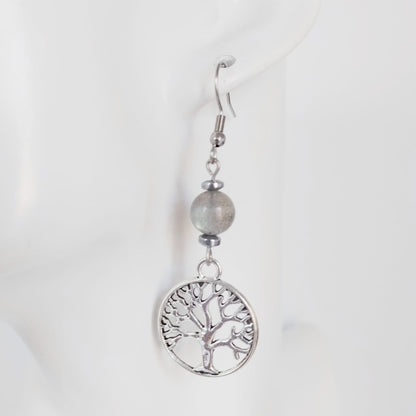 Boucles d'oreilles en pierres naturelles - Perles + Arbre de Vie