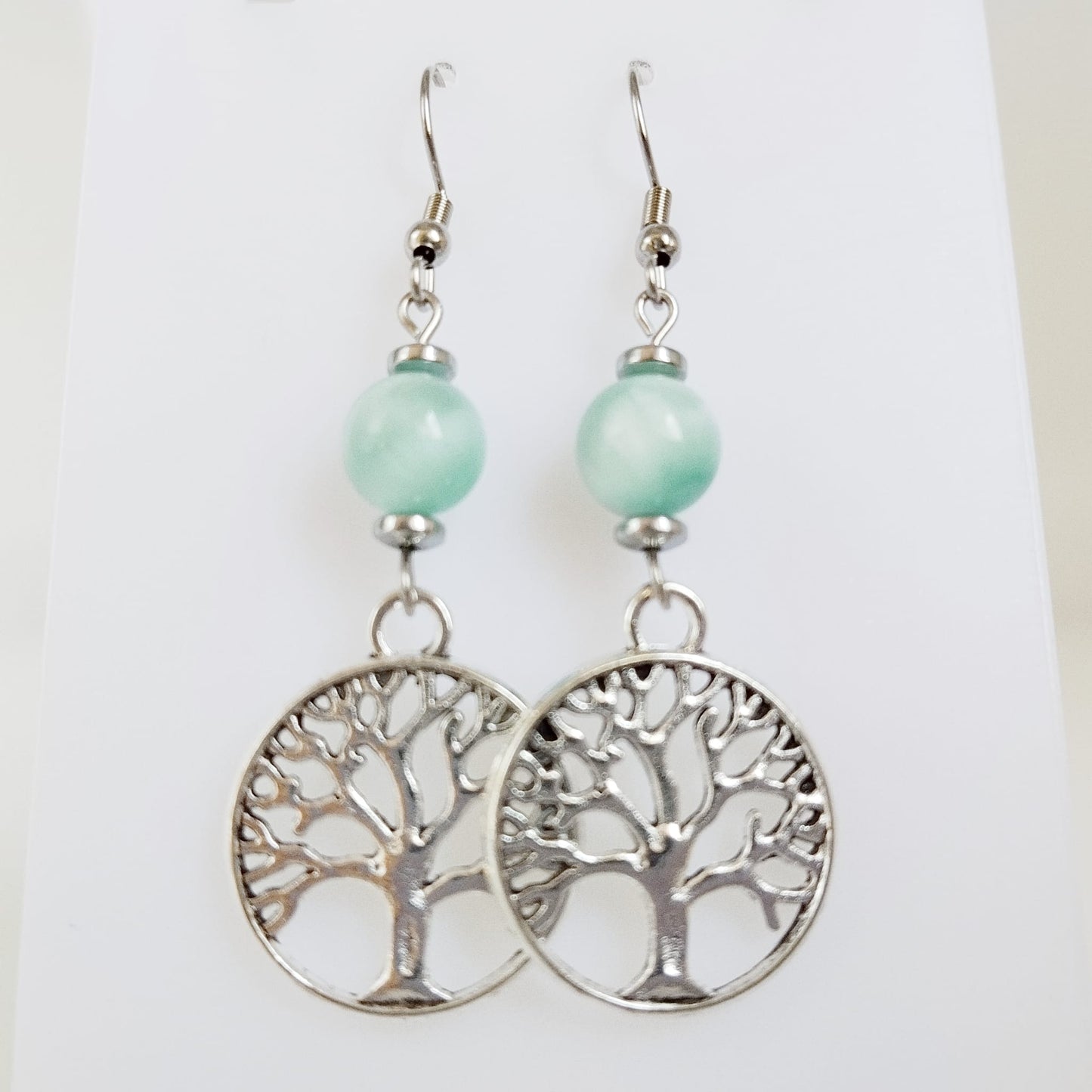 Boucles d'oreilles en pierres naturelles - Perles + Arbre de Vie