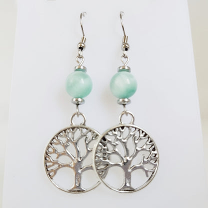 Boucles d'oreilles en pierres naturelles - Perles + Arbre de Vie