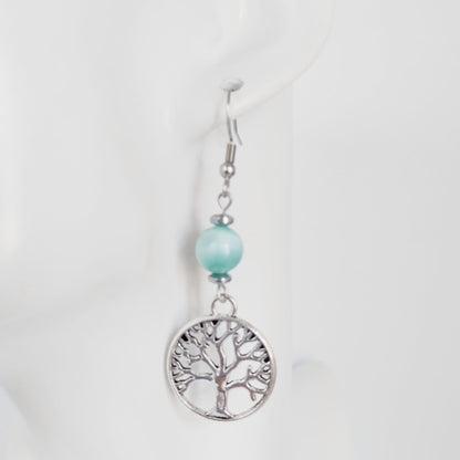 Boucles d'oreilles en pierres naturelles - Perles + Arbre de Vie