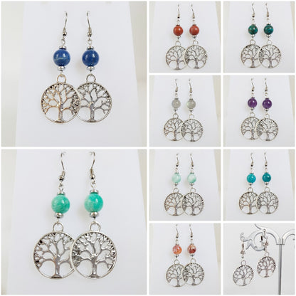 Boucles d'oreilles en pierres naturelles - Perles + Arbre de Vie