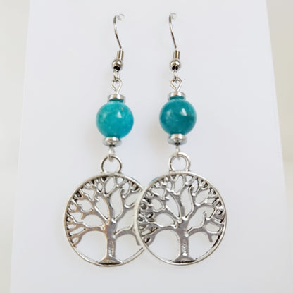 Boucles d'oreilles en pierres naturelles - Perles + Arbre de Vie