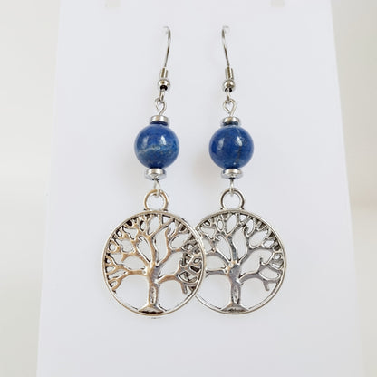 Boucles d'oreilles en pierres naturelles - Perles + Arbre de Vie