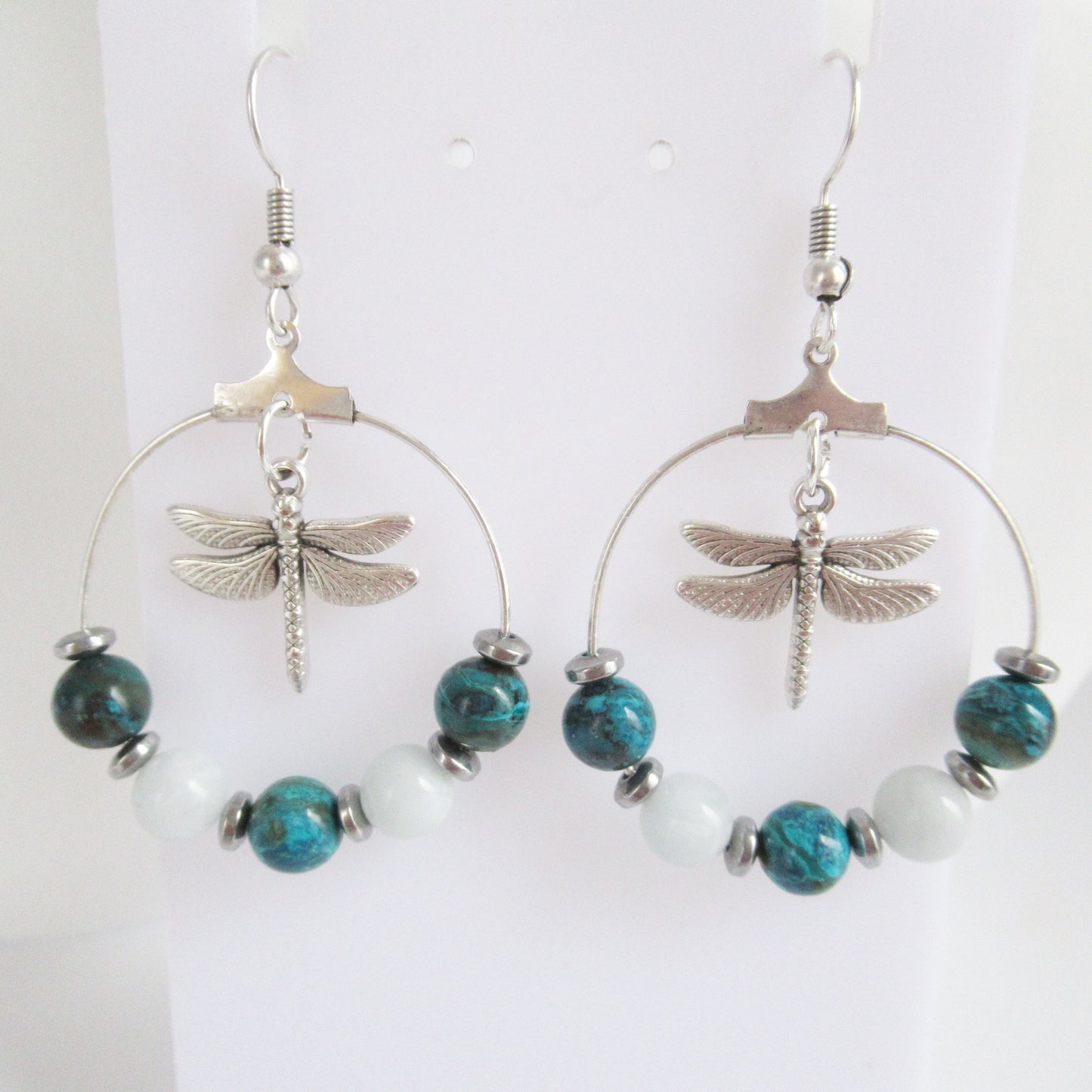 Boucles d'oreilles - Chrysocolle - Aigue Marine - Libellule