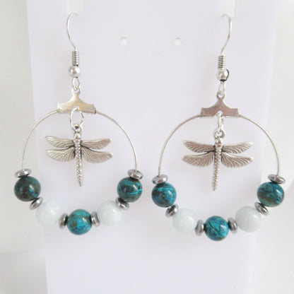 Boucles d'oreilles - Chrysocolle - Aigue Marine - Libellule