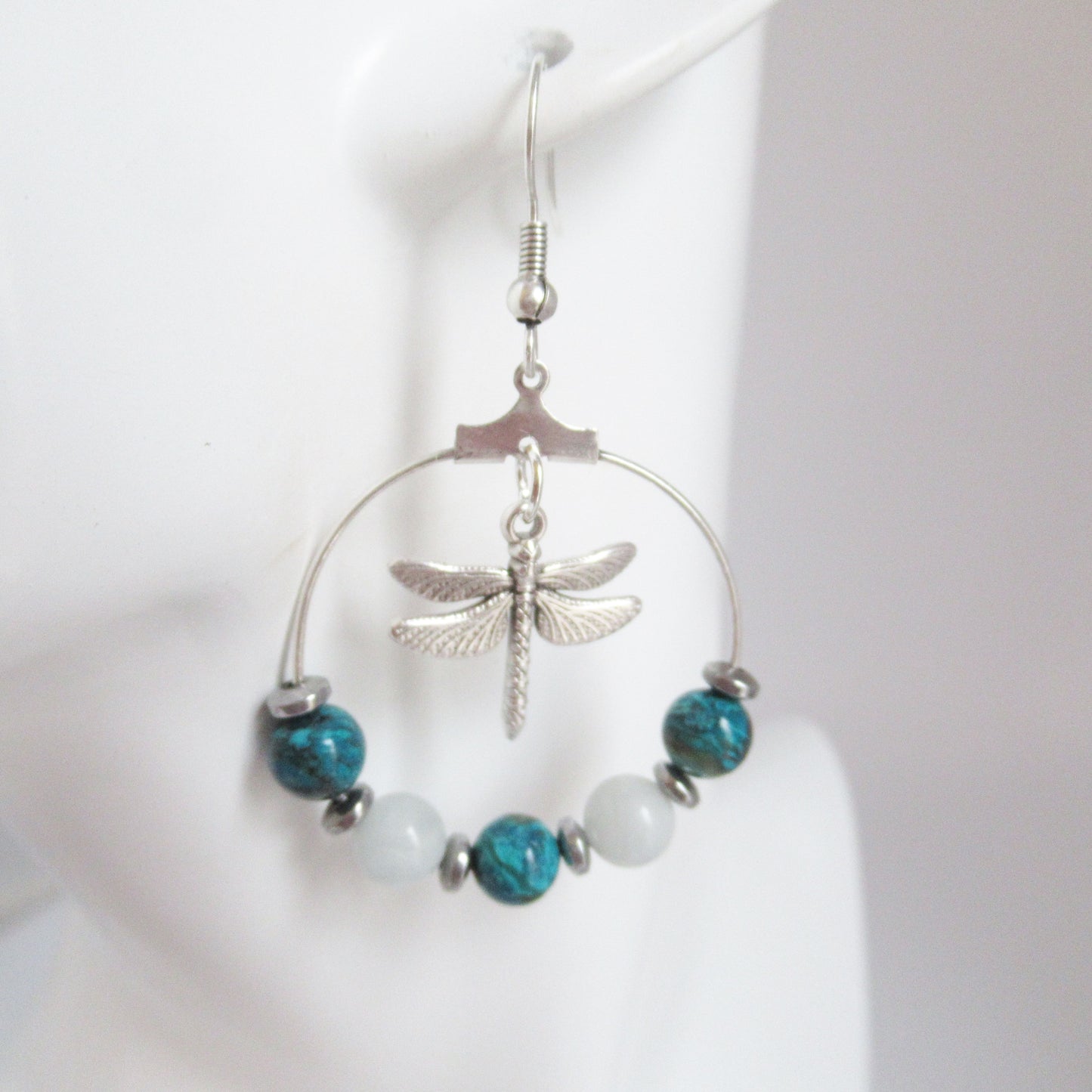 Boucles d'oreilles - Chrysocolle - Aigue Marine - Libellule