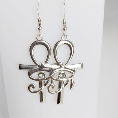 Boucles d’Oreilles Égyptiennes Ankh et Œil d’Horus