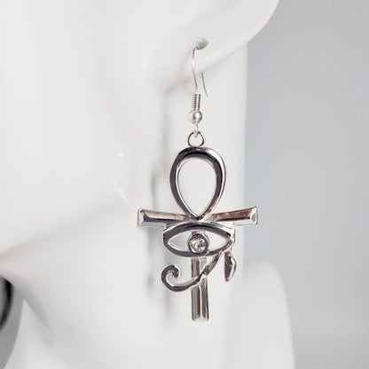 Boucles d’Oreilles Égyptiennes Ankh et Œil d’Horus
