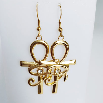 Boucles d’Oreilles Égyptiennes Ankh et Œil d’Horus