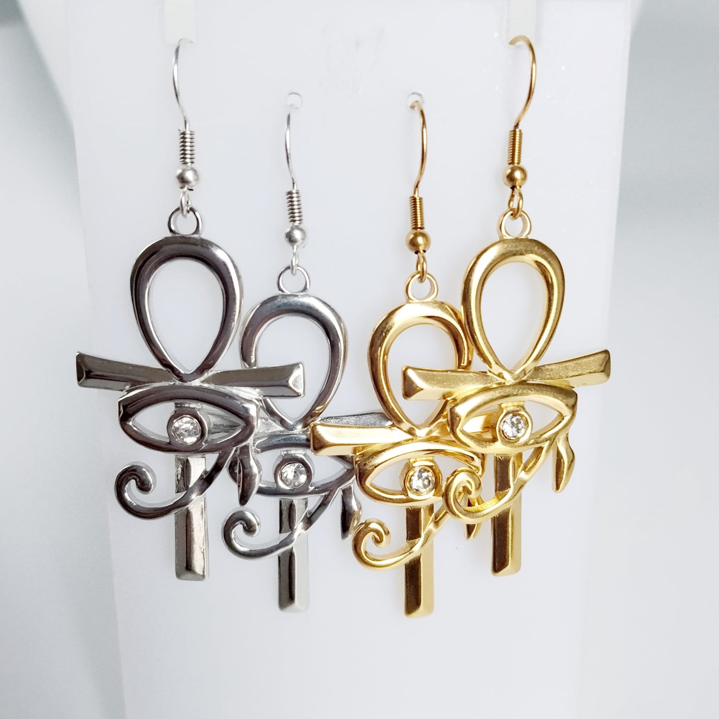 Boucles d’Oreilles Égyptiennes Ankh et Œil d’Horus