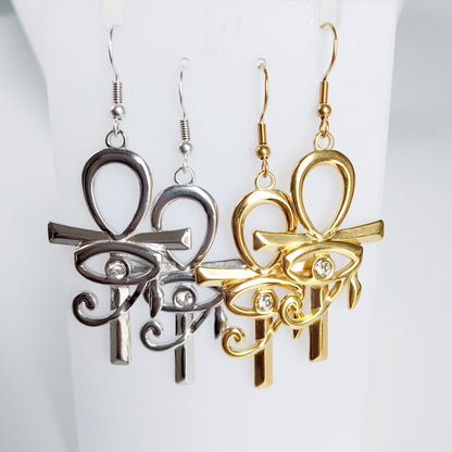 Boucles d’Oreilles Égyptiennes Ankh et Œil d’Horus