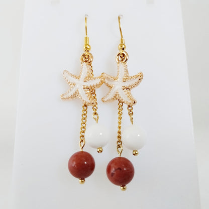 Boucles d'oreilles en pierres naturelles -  Jaspe Rouge - Nacre