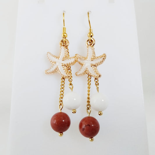Boucles d'oreilles en pierres naturelles -  Jaspe Rouge - Nacre