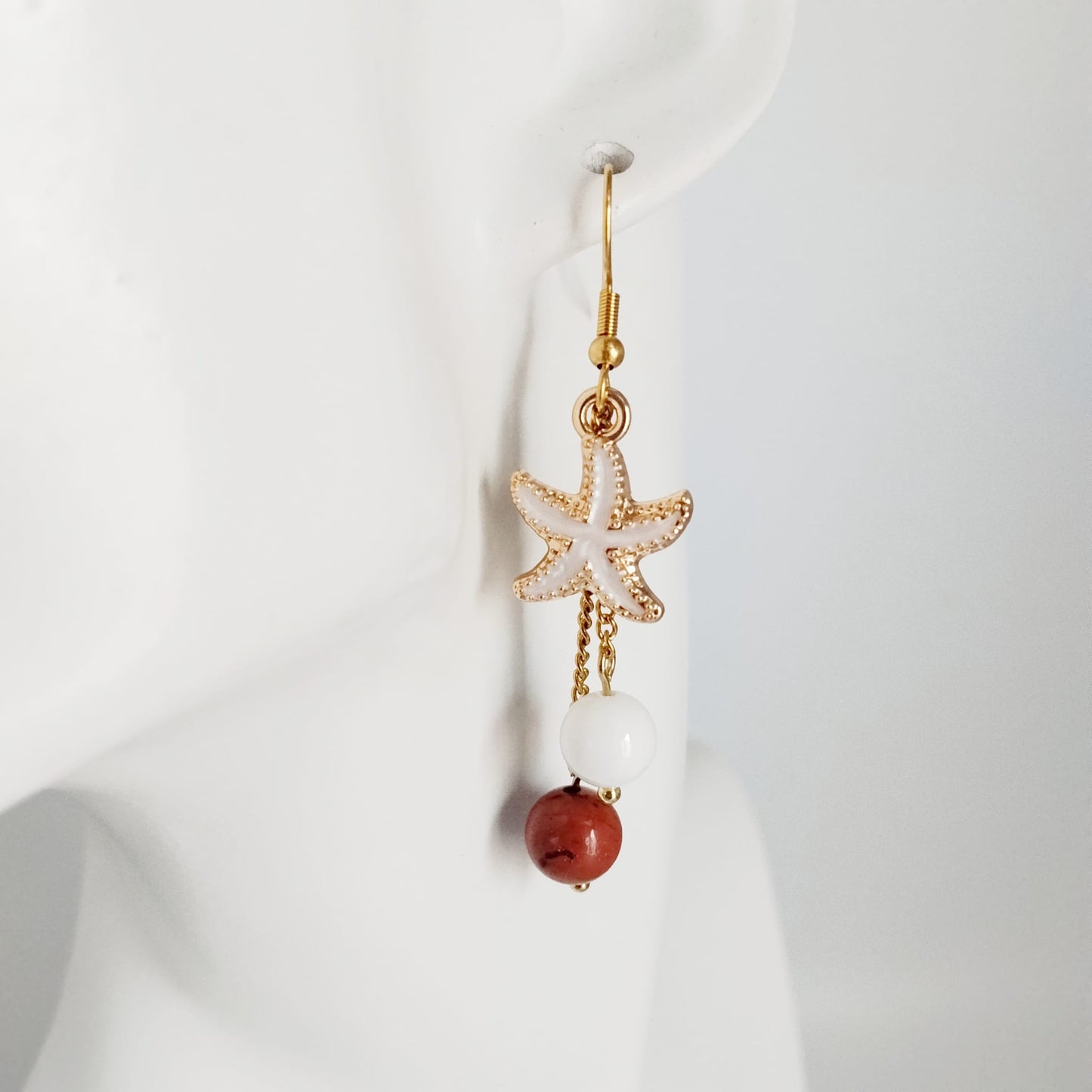Boucles d'oreilles en pierres naturelles -  Jaspe Rouge - Nacre