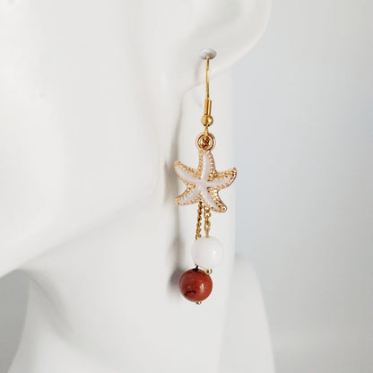 Boucles d'oreilles en pierres naturelles -  Jaspe Rouge - Nacre