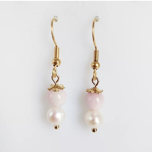 Boucles d'oreilles en pierre naturelle - Kunzite - Perles d'eau douce