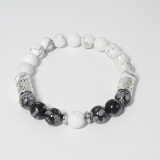 Bracelet Homme Howlite Obsidienne Neige