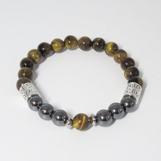 Bracelet Homme Oeil de Tigre Hématite en pierres naturelles