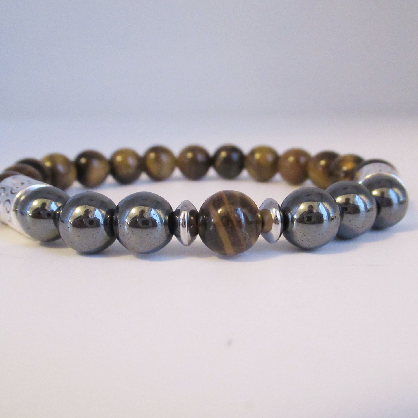 Bracelet Homme Oeil de Tigre Hématite en pierres naturelles